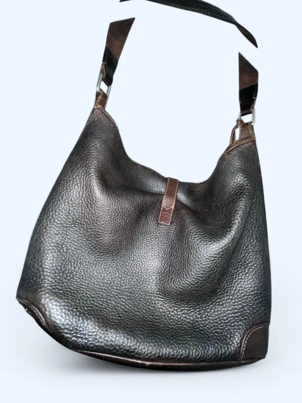 Dooney & Bourke Dark Brown Leather Hobo Bag with Front Strap Detail